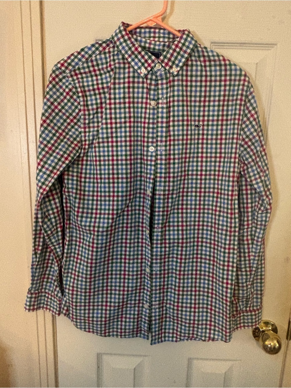 Vineyard Vines Kids Button-Down Plaid Shirt in Green, Blue & Red